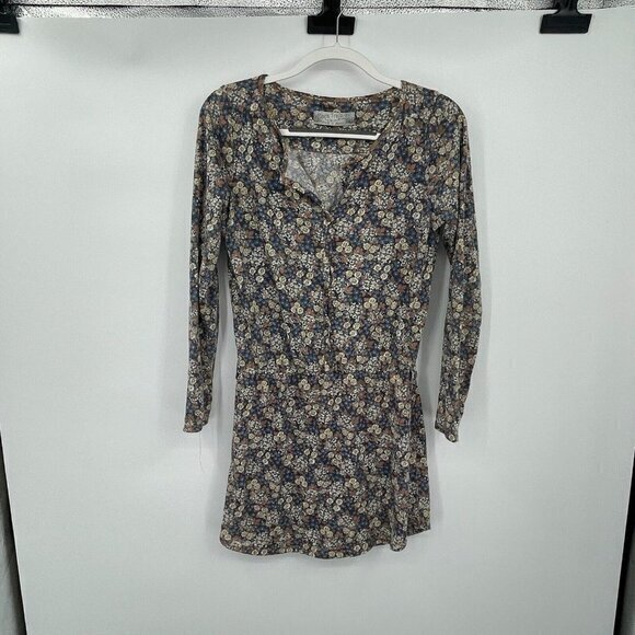 Zara Womens Dress Medium Floral Casual Button Front Lightweight Knit Beige Blue - Picture 1 of 14